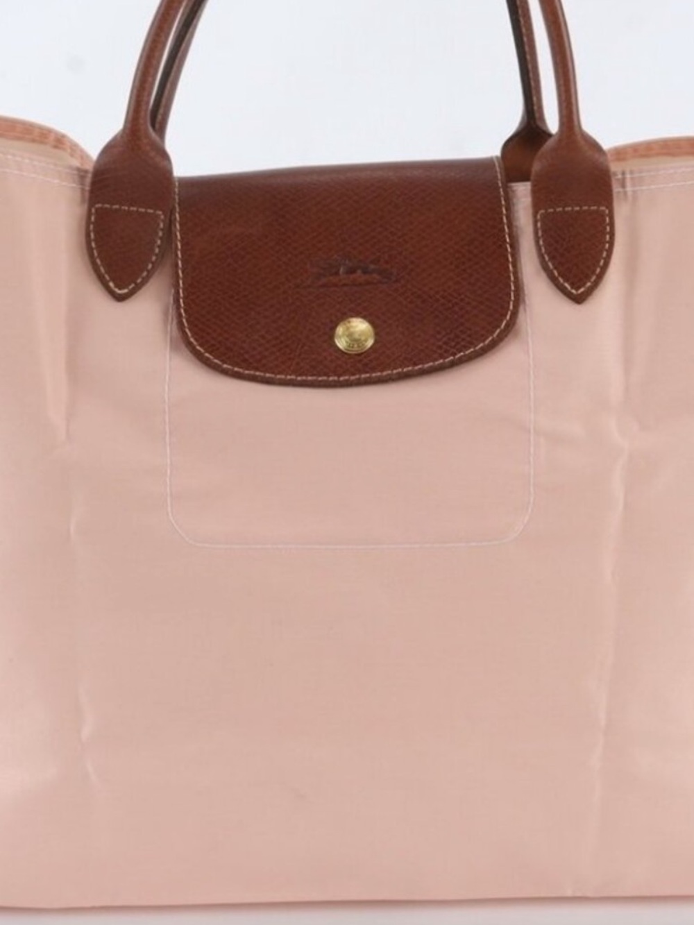 Longchamp Pink Tote with Brown Leather Trim